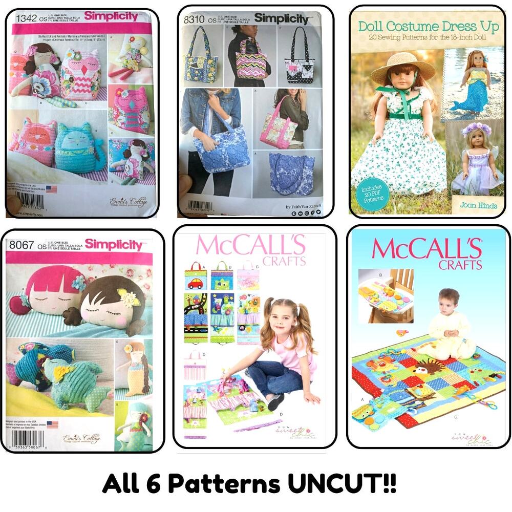 UNCUT Sewing Pattern Lot – Simplicity & McCalls Crafts, Plush & Doll Clothes